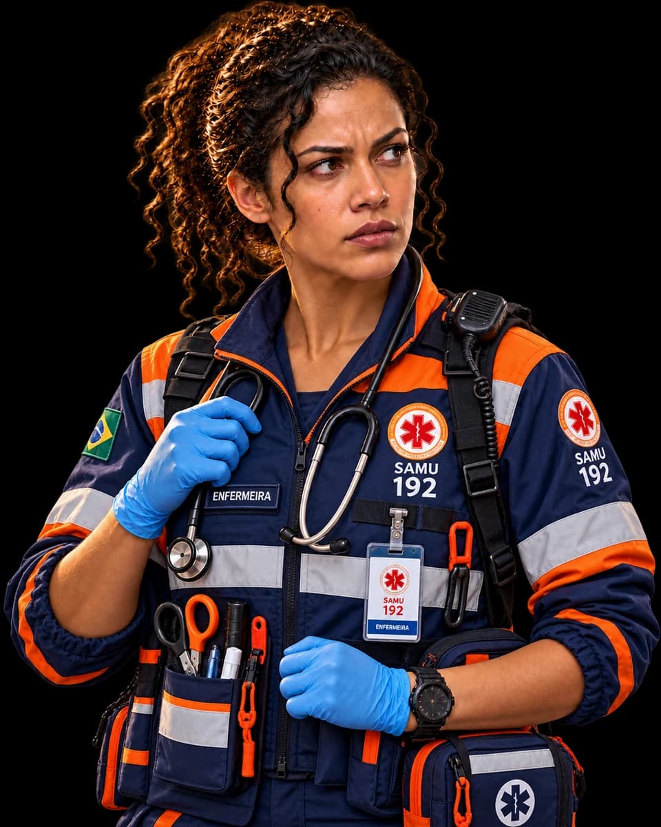 Helena Prado, de uniforme de enfermeira de resgate.
